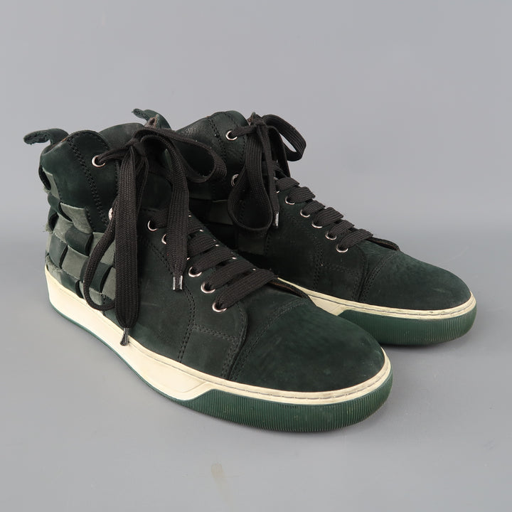 LANVIN Size 9 Forest Green Woven Leather High Top Sneakers