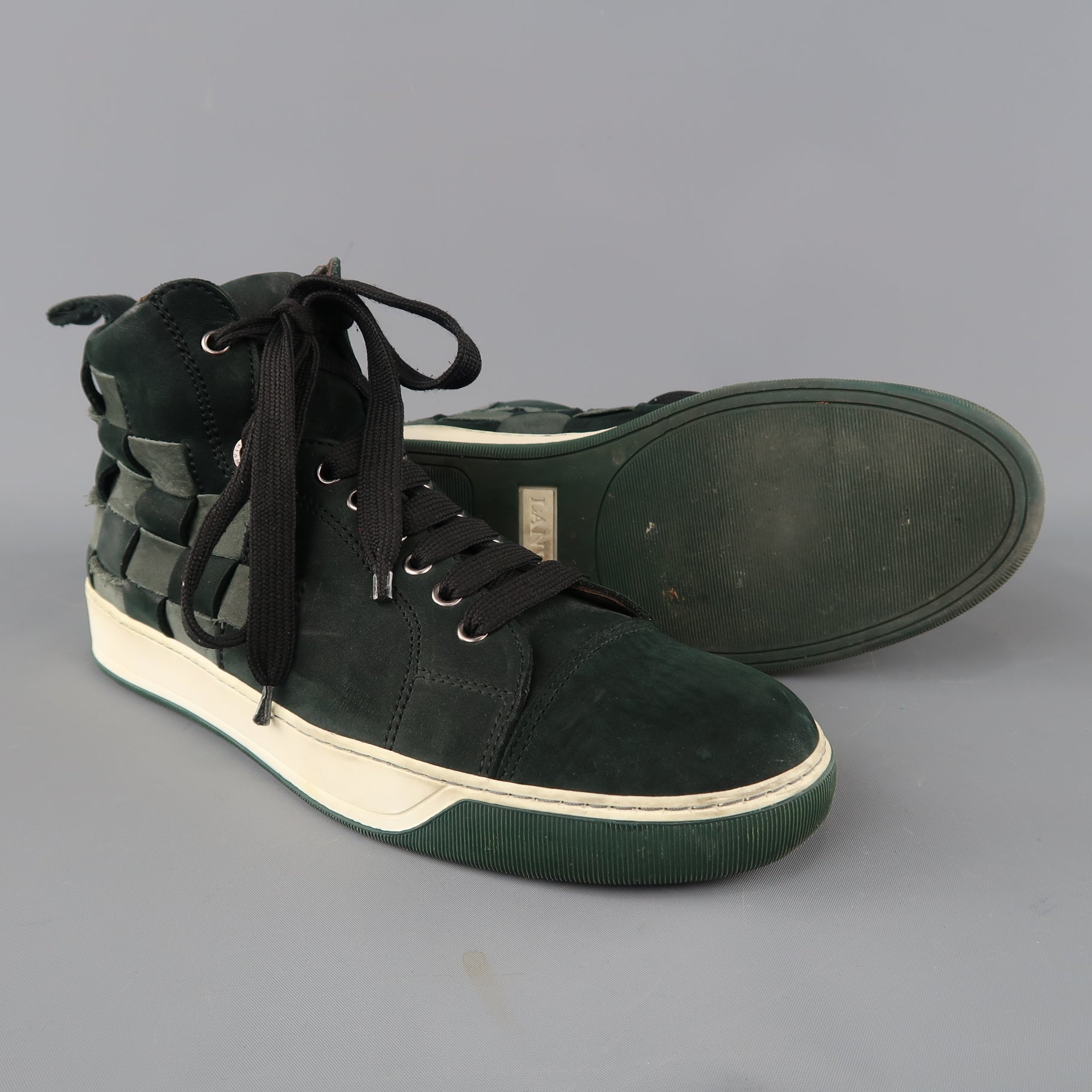 LANVIN Size 9 Forest Green Woven Leather High Top Sneakers – Sui