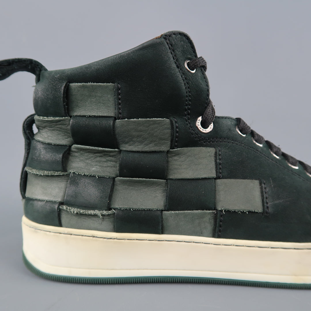 LANVIN Size 9 Forest Green Woven Leather High Top Sneakers