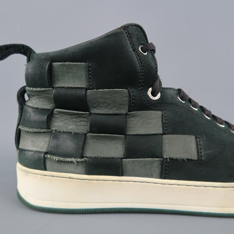 LANVIN Taille 9 Baskets montantes en cuir tressé vert forêt 