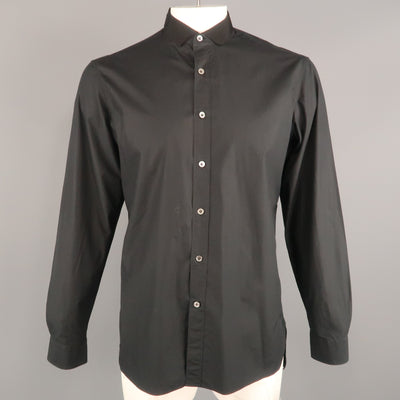 LANVIN Size L Black Solid Cotton Button Up Long Sleeve Shirt