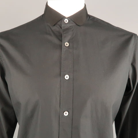 LANVIN Size L Black Solid Cotton Button Up Long Sleeve Shirt