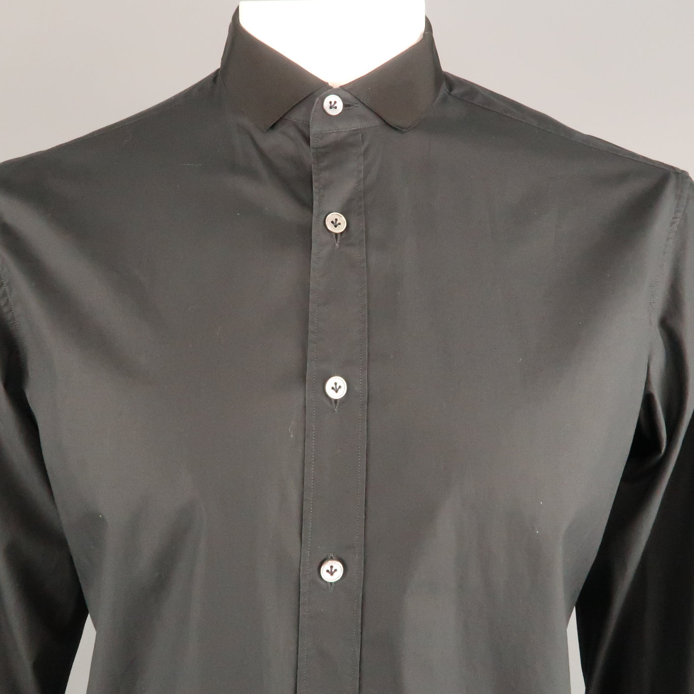 LANVIN Size L Black Solid Cotton Button Up Long Sleeve Shirt