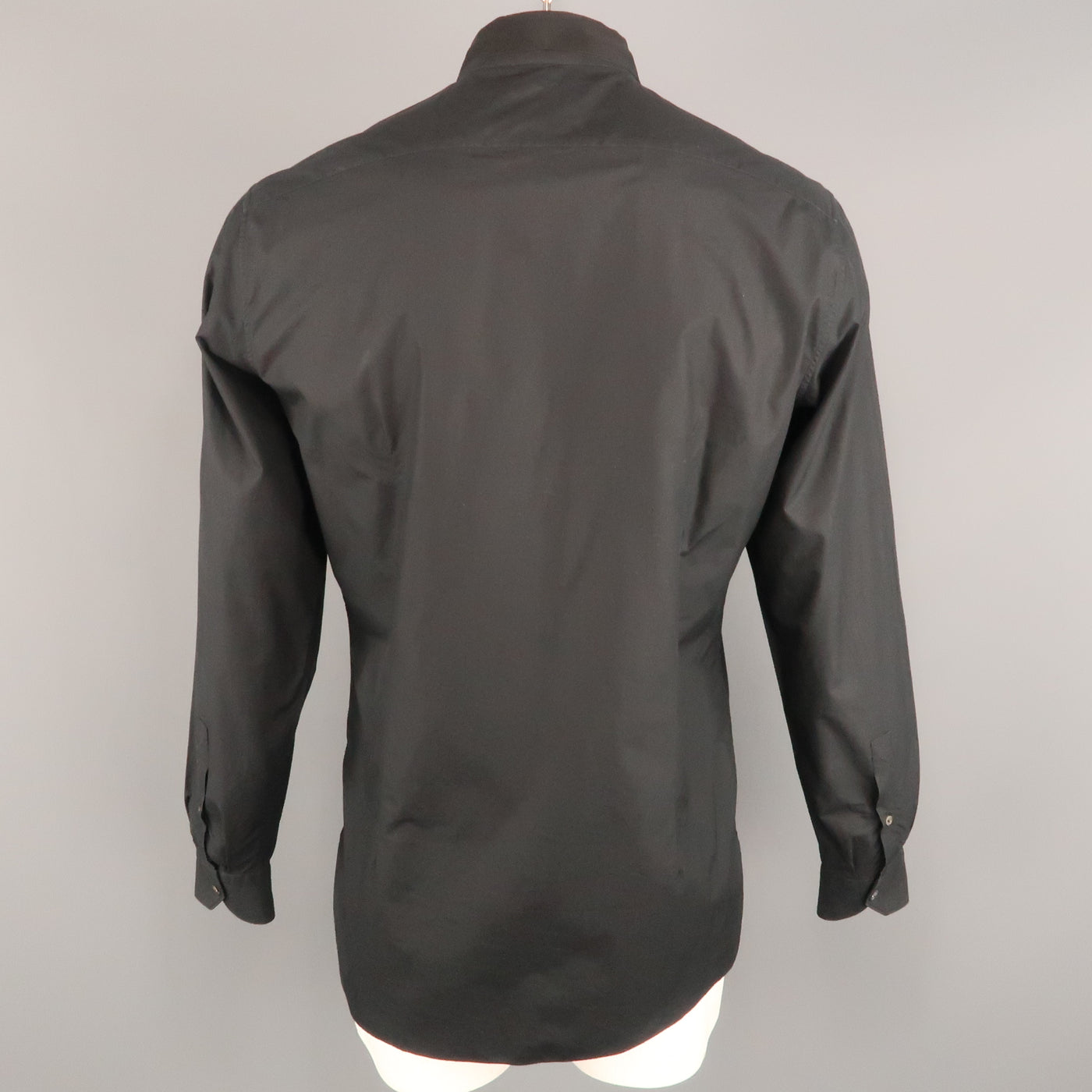 LANVIN Size L Black Solid Cotton Button Up Long Sleeve Shirt