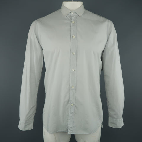 LANVIN Size L Light Gray Cotton Ribbon Collar Long Sleeve Shirt