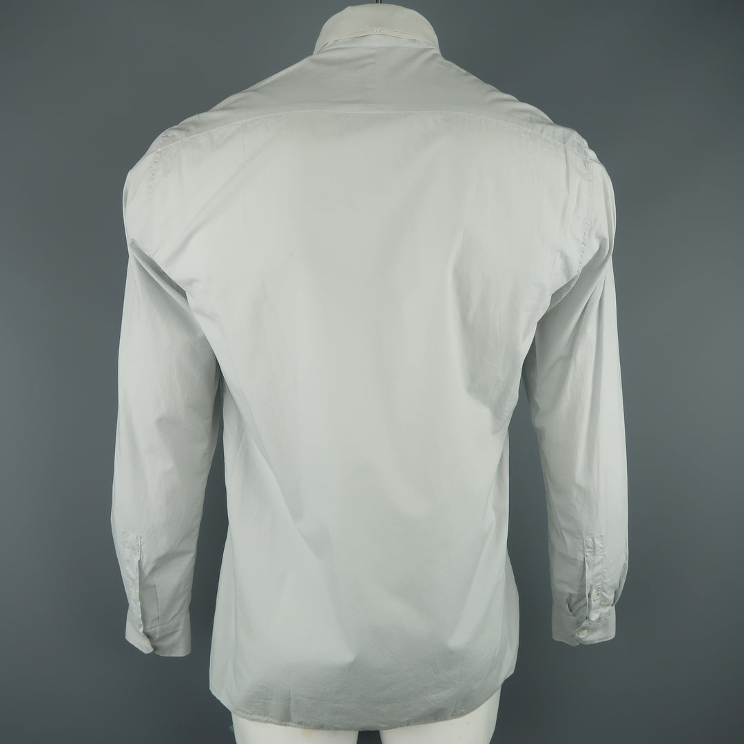 LANVIN Size L Light Gray Cotton Ribbon Collar Long Sleeve Shirt