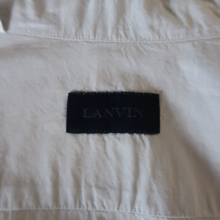 LANVIN Size L Light Gray Cotton Ribbon Collar Long Sleeve Shirt