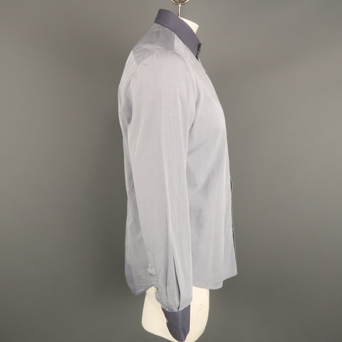 LANVIN Size M Navy Solid Cotton Contrast Collar Long Sleeve Shirt