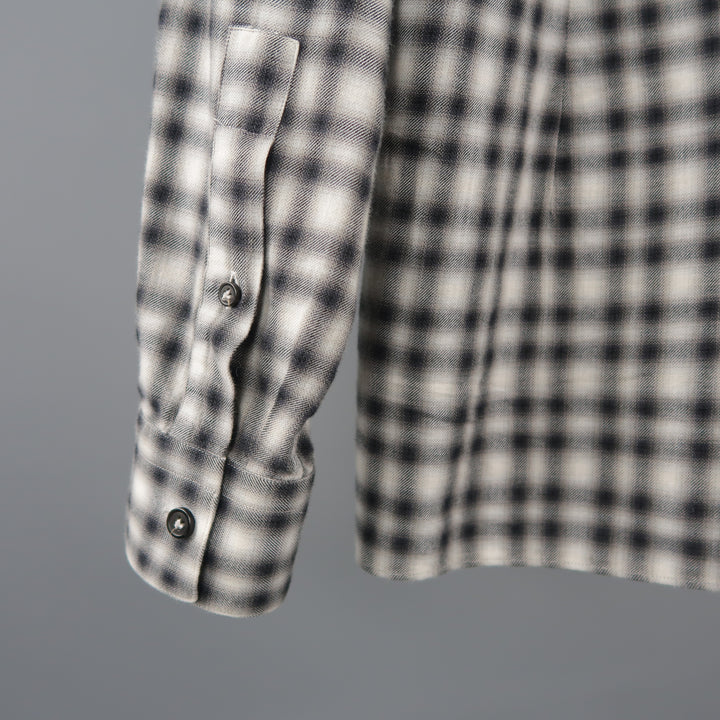 LANVIN Size S Grey Plaid Cotton Button Up Long Sleeve Shirt