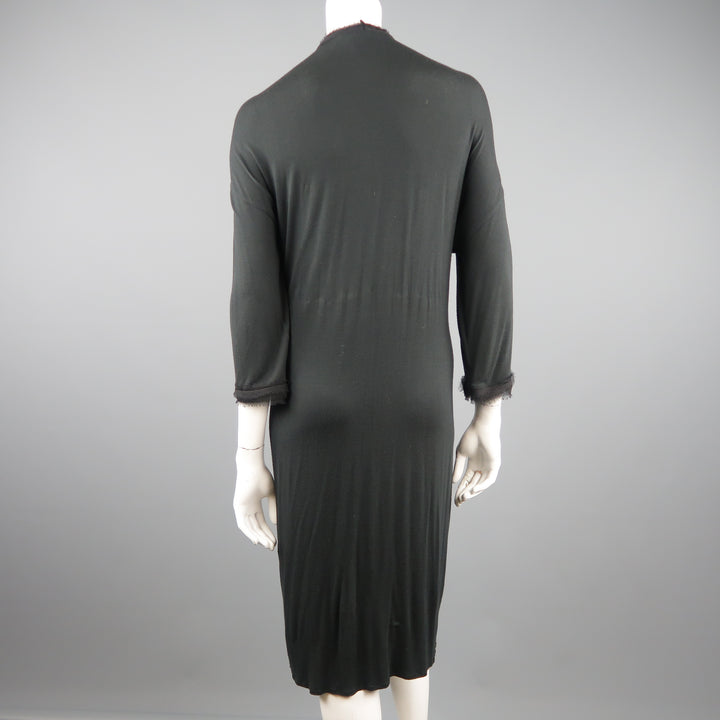 LANVIN Size XXL Charcoal Draped Jersey Silk Chiffon Trimmed Dress