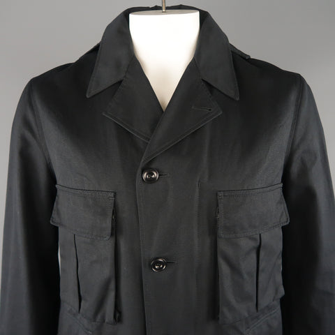 LEMAIRE 40 Navy Wool Blend  Hooded Coat