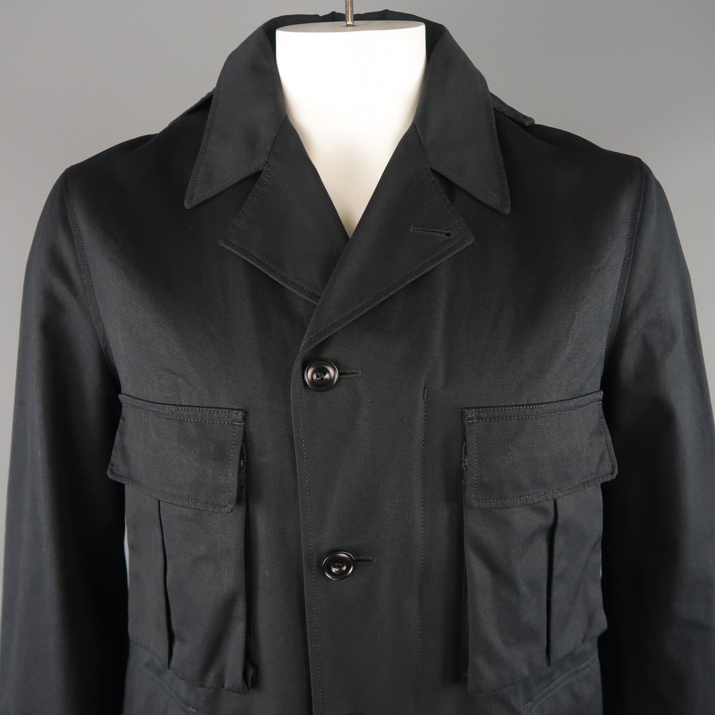 LEMAIRE 40 Navy Wool Blend  Hooded Coat