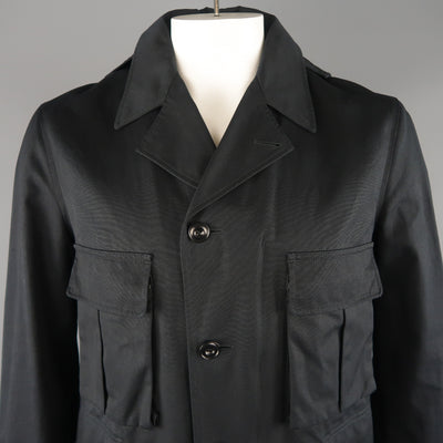 LEMAIRE 40 Navy Wool Blend  Hooded Coat