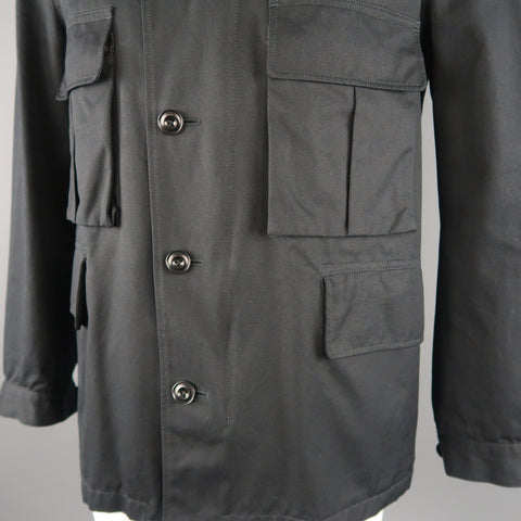 LEMAIRE 40 Navy Wool Blend  Hooded Coat