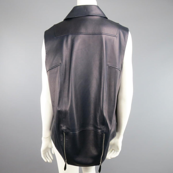 LENA LUMELSKY Size 4 Navy Leather Structured Back Motorcycle Vest
