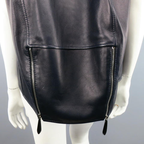 LENA LUMELSKY Size 4 Navy Leather Structured Back Motorcycle Vest