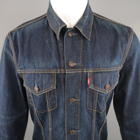 LEVI'S 40 Indigo Contrast Stitch Denim Trucker Jacket