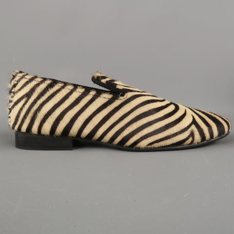 LF PARIS Size 6 Black & White Zebra Pony Hair Slip On Loafers