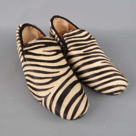 LF PARIS Size 6 Black & White Zebra Pony Hair Slip On Loafers