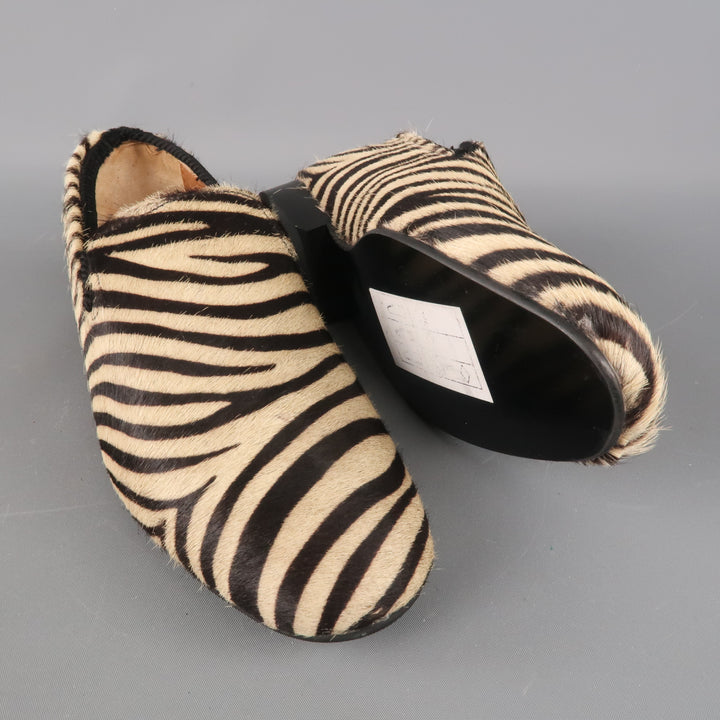 LF PARIS Size 6 Black & White Zebra Pony Hair Slip On Loafers