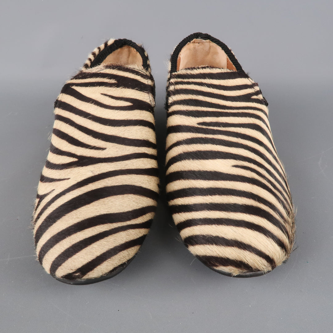 LF PARIS Size 6 Black & White Zebra Pony Hair Slip On Loafers