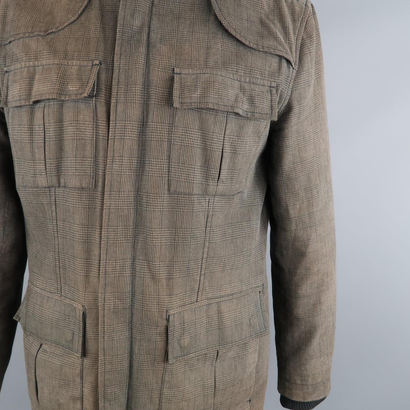 LIFE / AFTER / DENIM Chest Size M Olive Glenplaid Cotton Zip & Snaps Jacket