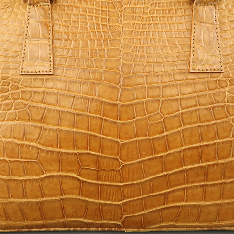 LK LEATHER BANGKOK Tan Crocodile Leather Double Top Handle Handbag
