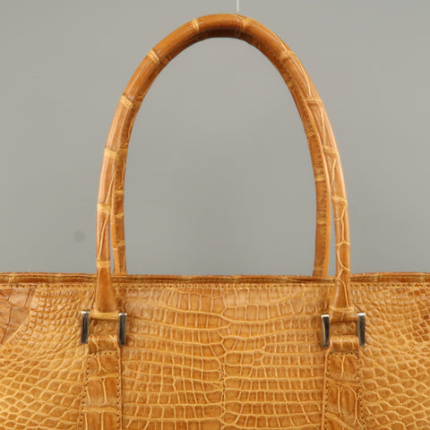 LK LEATHER BANGKOK Tan Crocodile Leather Double Top Handle Handbag