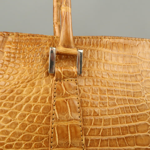 LK LEATHER BANGKOK Tan Crocodile Leather Double Top Handle Handbag