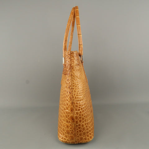 LK LEATHER BANGKOK Tan Crocodile Leather Double Top Handle Handbag