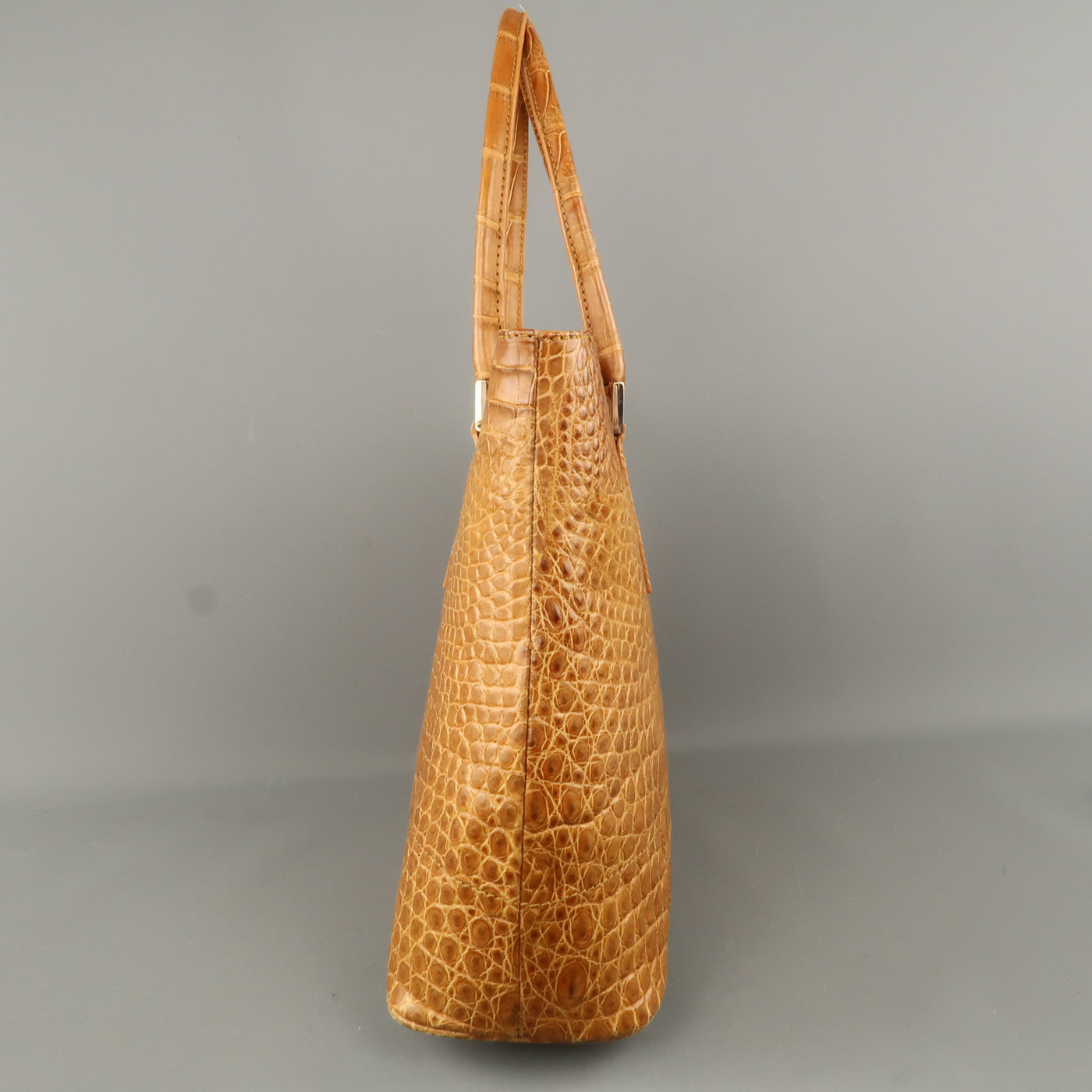 LK LEATHER BANGKOK Tan Crocodile Leather Double Top Handle Handbag