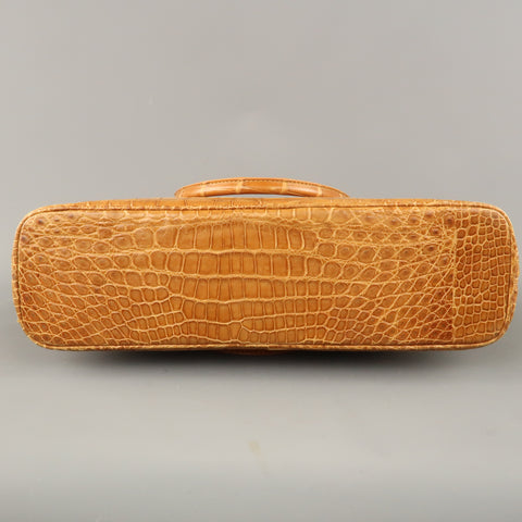 LK LEATHER BANGKOK Tan Crocodile Leather Double Top Handle Handbag