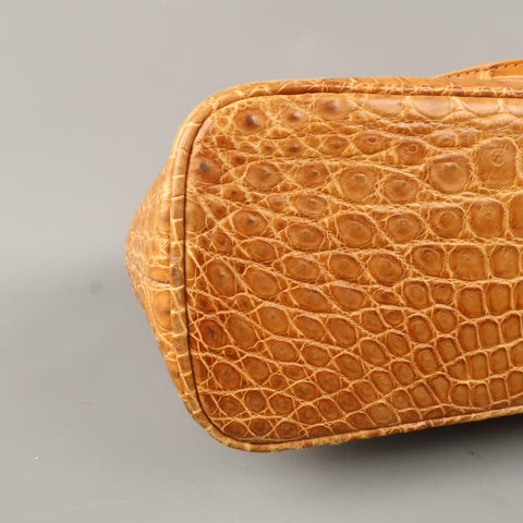 LK LEATHER BANGKOK Tan Crocodile Leather Double Top Handle Handbag