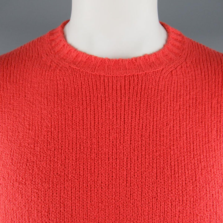 LORO PIANA Size L Coral Red Knitted Cotton Crewneck Pullover Sweater