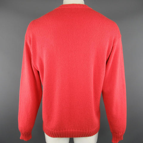 LORO PIANA Size L Coral Red Knitted Cotton Crewneck Pullover Sweater