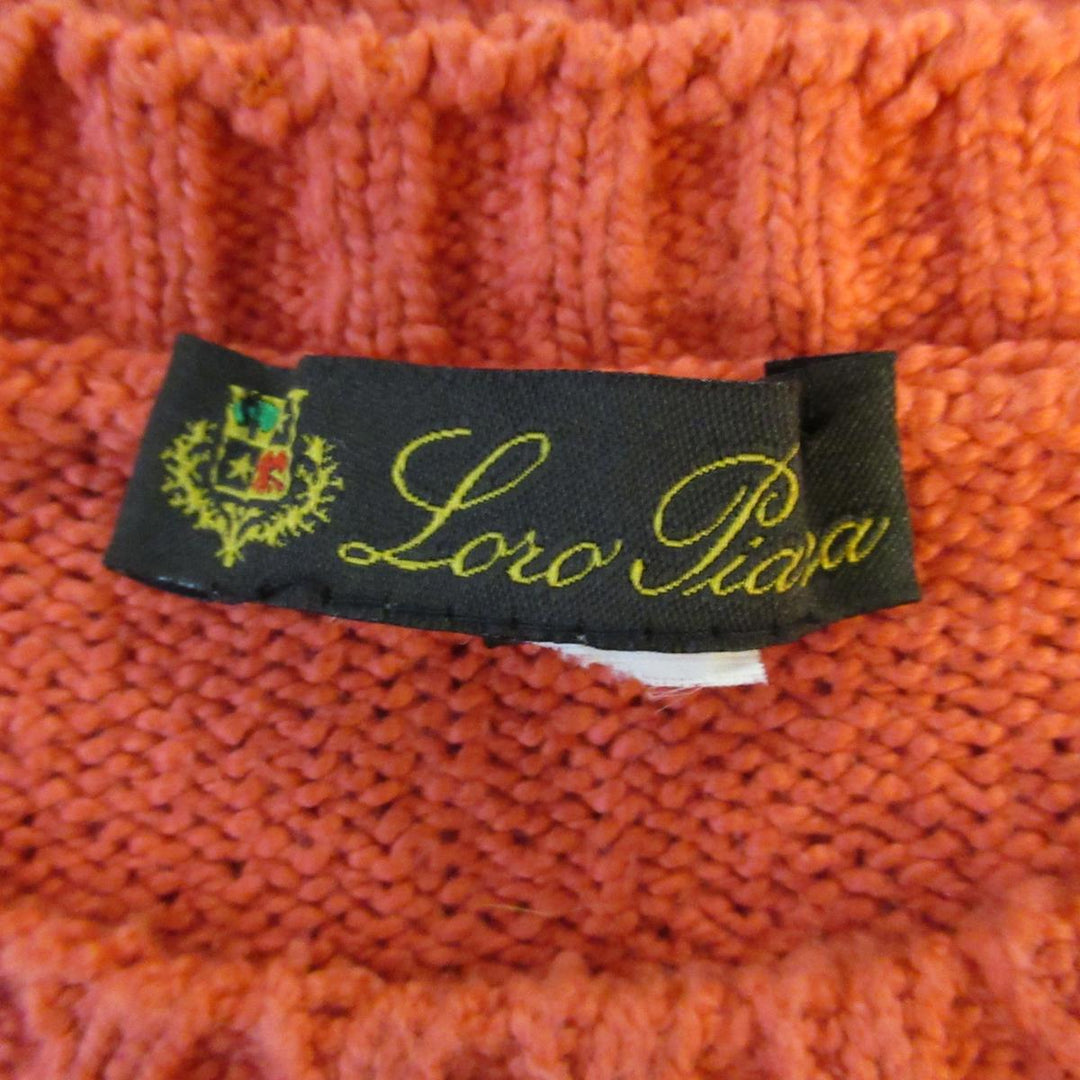 LORO PIANA Size L Coral Red Knitted Cotton Crewneck Pullover Sweater