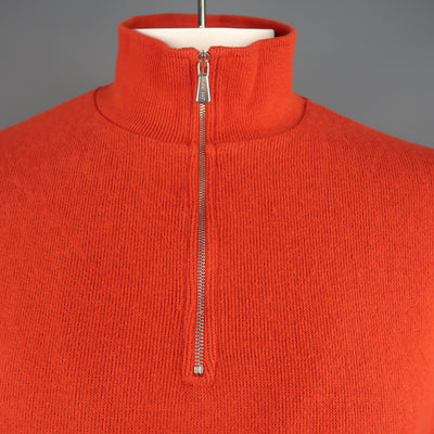 LORO PIANA Size L Orange Ribbed Jersey Half Zip Mock Neck Pullover