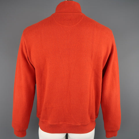 LORO PIANA Size L Orange Ribbed Jersey Half Zip Mock Neck Pullover