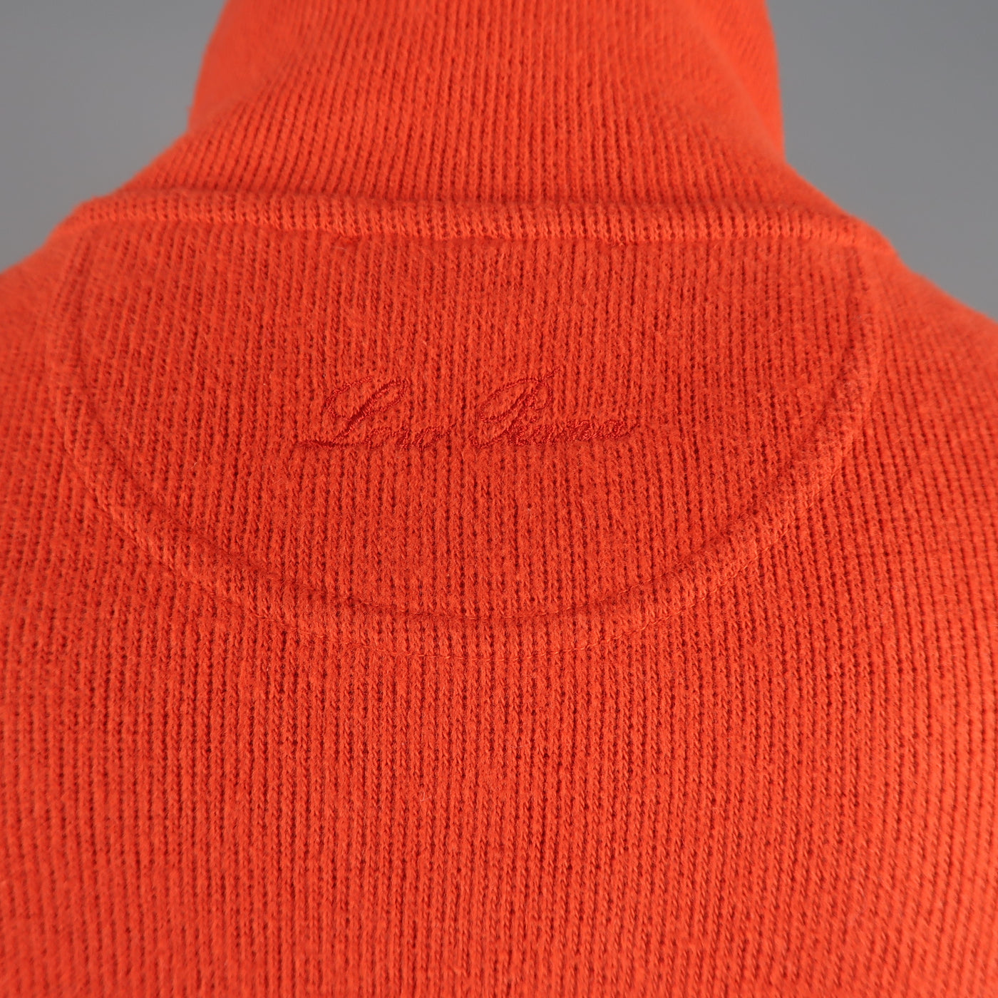 LORO PIANA Size L Orange Ribbed Jersey Half Zip Mock Neck Pullover