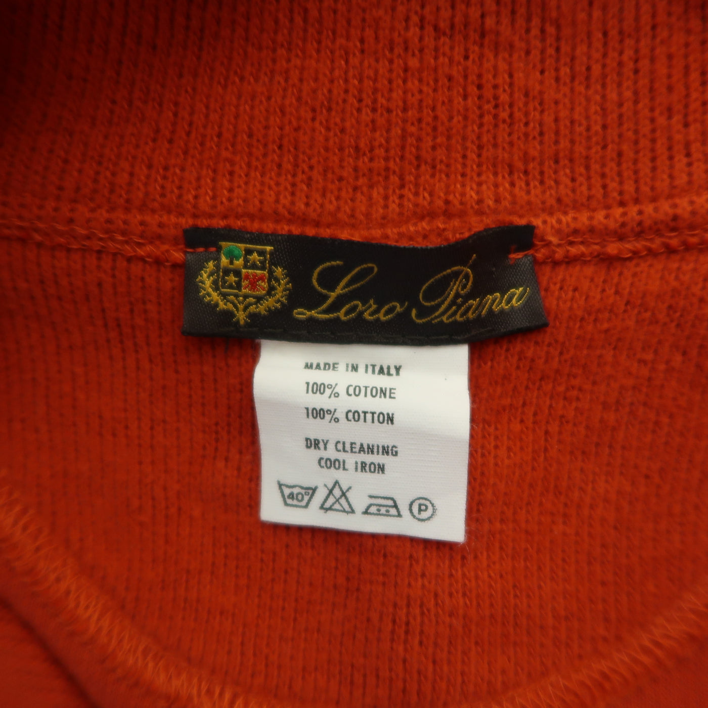 LORO PIANA Size L Orange Ribbed Jersey Half Zip Mock Neck Pullover