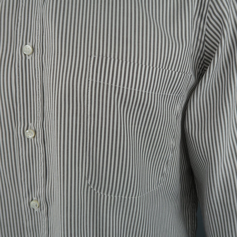 LORO PIANA Size M Grey & White Striped Cotton Long Sleeve Oxford Shirt