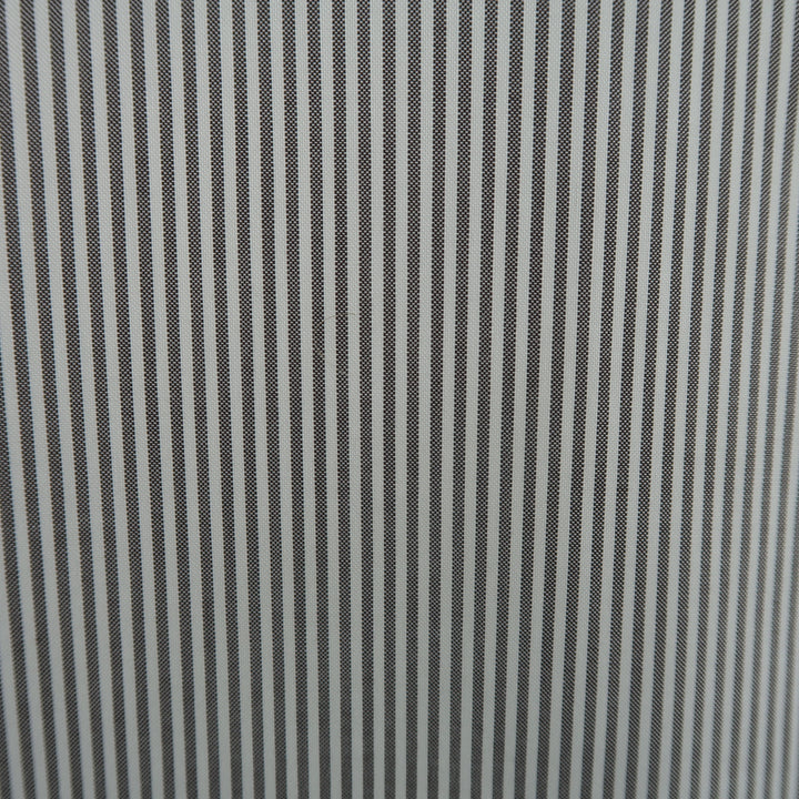 LORO PIANA Size M Grey & White Striped Cotton Long Sleeve Oxford Shirt