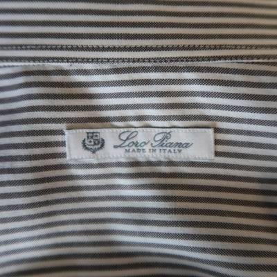 LORO PIANA Size M Grey & White Striped Cotton Long Sleeve Oxford Shirt