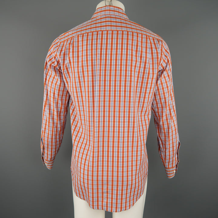 LORO PIANA Size S Orange Plaid Cotton Dress Shirt