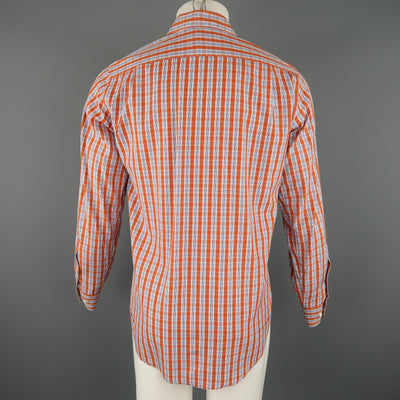 LORO PIANA Size S Orange Plaid Cotton Dress Shirt