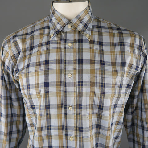 LUCIANO BARBERA Size L Light Blue Plaid Cotton Long Sleeve Shirt