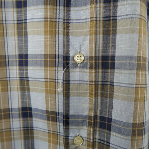LUCIANO BARBERA Size L Light Blue Plaid Cotton Long Sleeve Shirt