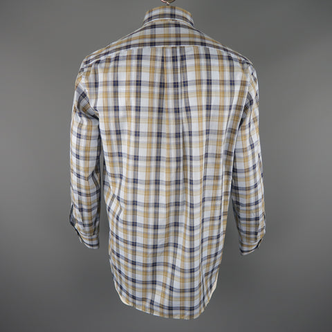 LUCIANO BARBERA Size L Light Blue Plaid Cotton Long Sleeve Shirt