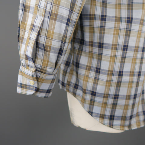LUCIANO BARBERA Size L Light Blue Plaid Cotton Long Sleeve Shirt