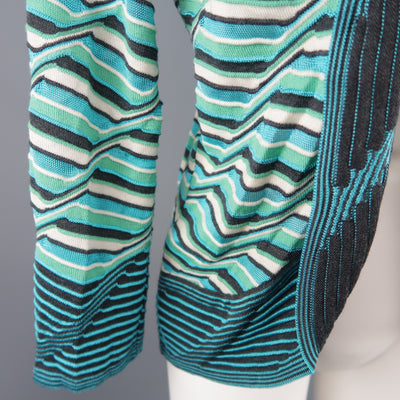M MISSONI Size 10 Blue & Green Wool / Viscose Textured Print Knit Cardigan